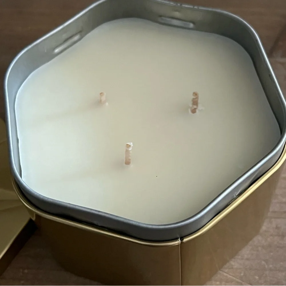 NEW Fireside Glow 3 Wick Metal Tin Candle 18oz Gold Threshold discontinued